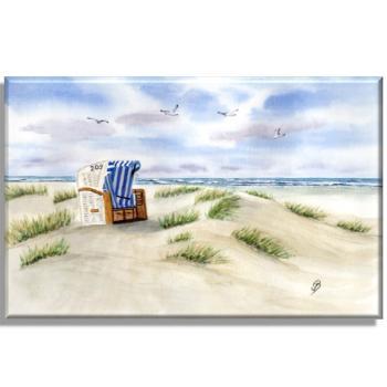 Leinwand 30 x 20 cm Keilrahmen Canvas-Leinen  Aquarell Kunst Maritim Druck Kunstdruck Strandkorb Sylt Nordsee Meer Möwe Strand Dünen